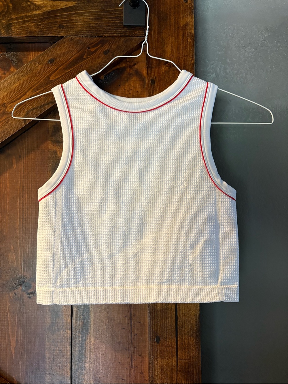 2 for $20 Bundle & Save White Waffle Crop Tank with Red Trim